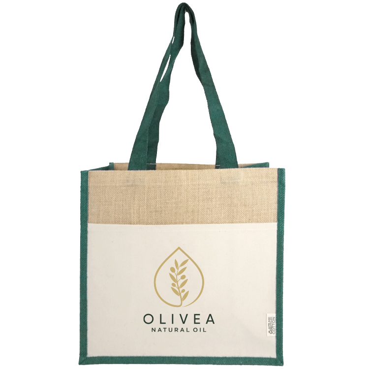 Miami Recycled Cotton Front Pocket Jute Tote, custom tote bag with logo imprint 2