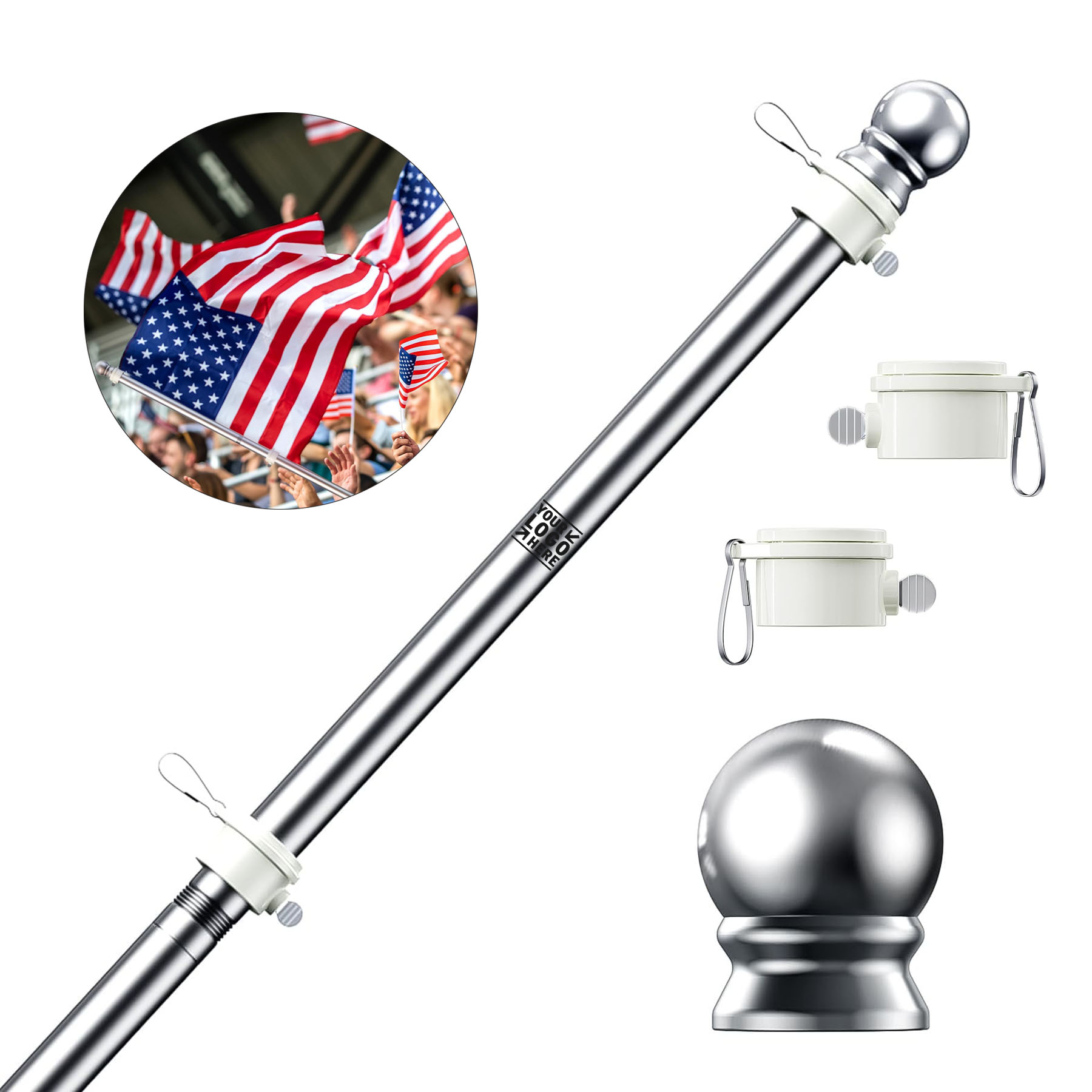 Outdoor 6 FT Tangle Free Spinning Rustproof Stainless Steel 1" Dia Flagpole for Heavy Garden Flag 2