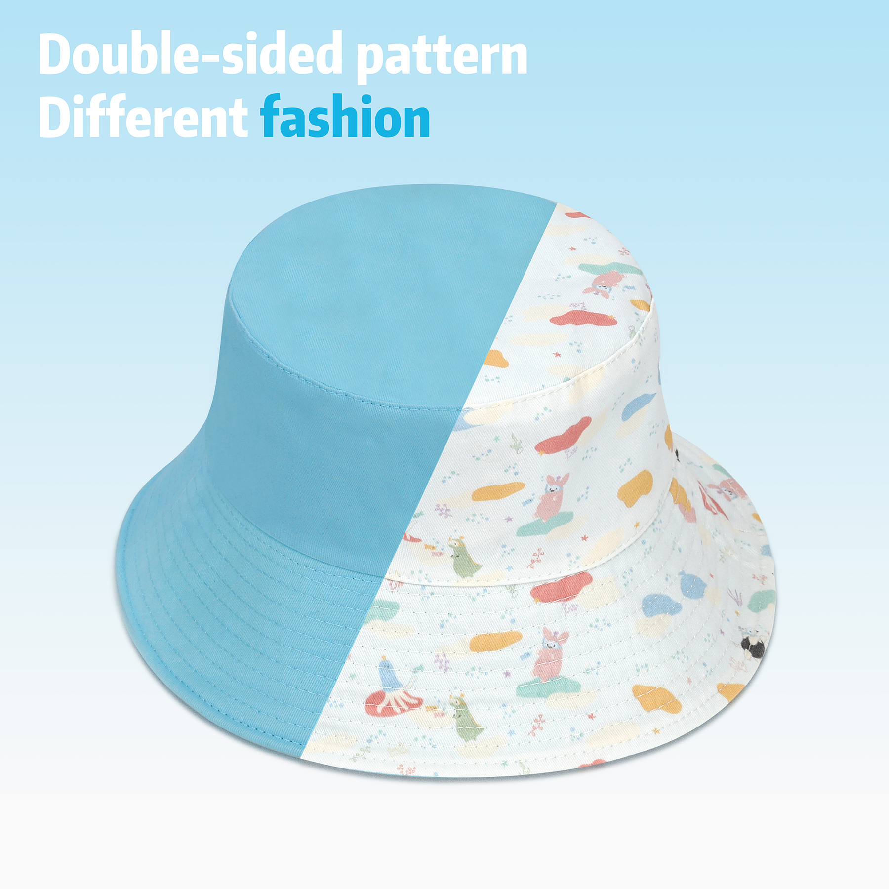 Reversible Dual-Material Cotton And Polyester Bucket Hat, custom hat with logo imprint 10