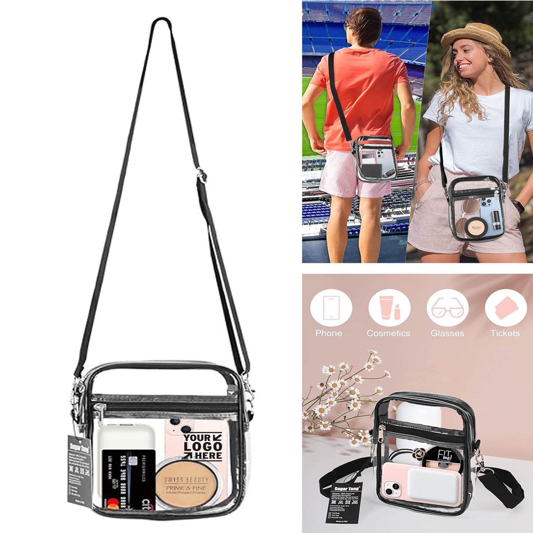 Clear Sport Crossbody Bag Stadium Approved TPU Zipped Shoulder Pocket With Adjustable Strap 2