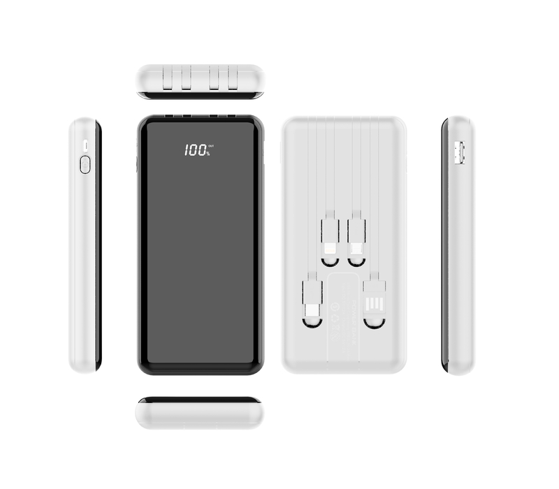 Slim Power Bank with 4 Built-in Cables - 10000 mAh 5