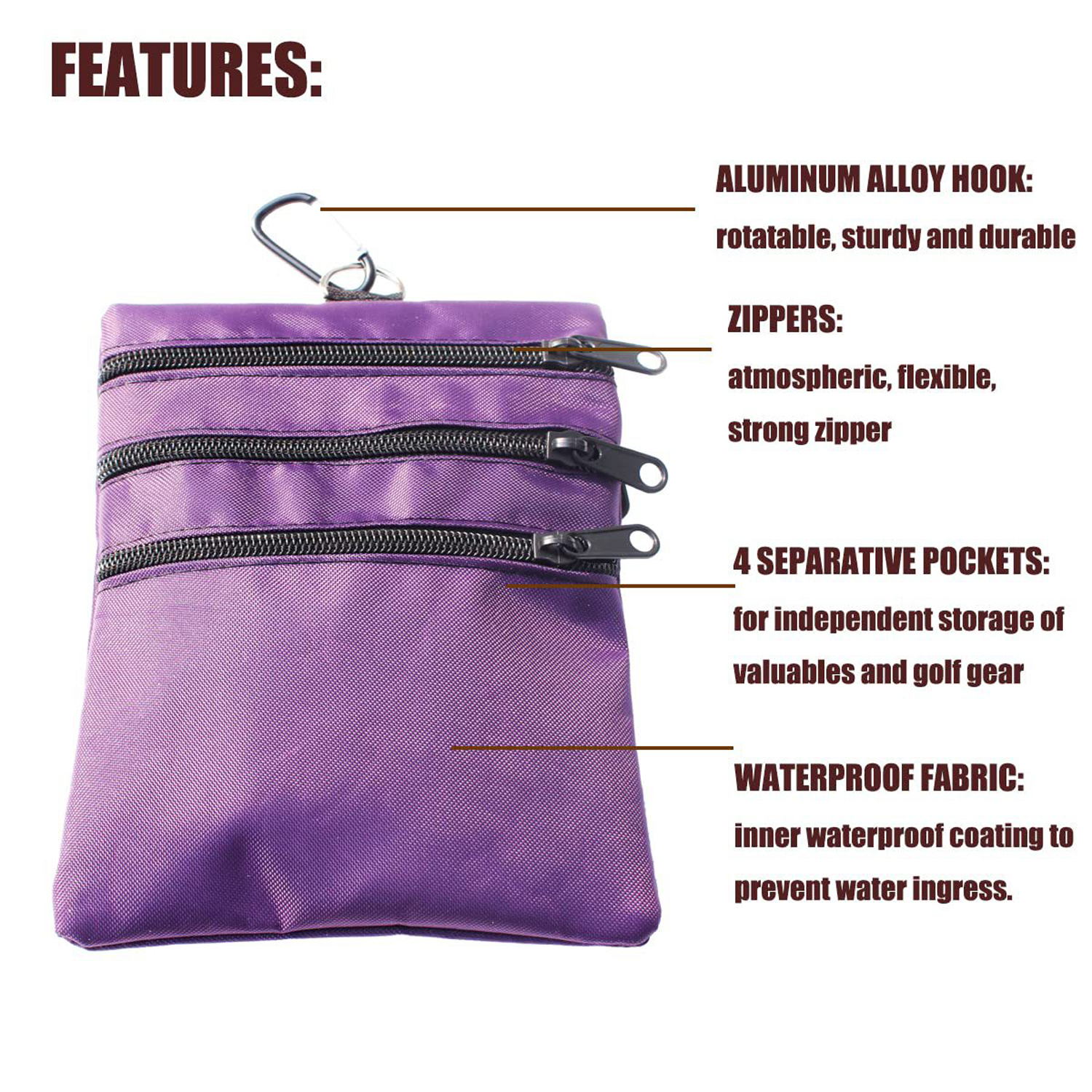 Waterproof Oxford Golf Accessories Pouch w/ Carabiner 7
