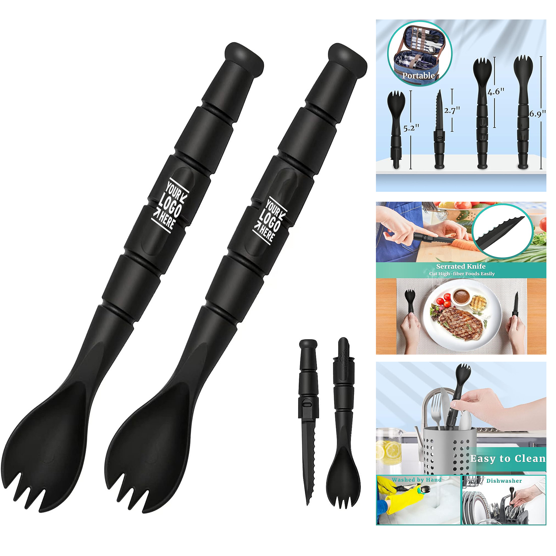 2 Pack Tactical Spork Spoon Combo 3 in 1 Tactical Camping Utensils Backpacking Gear