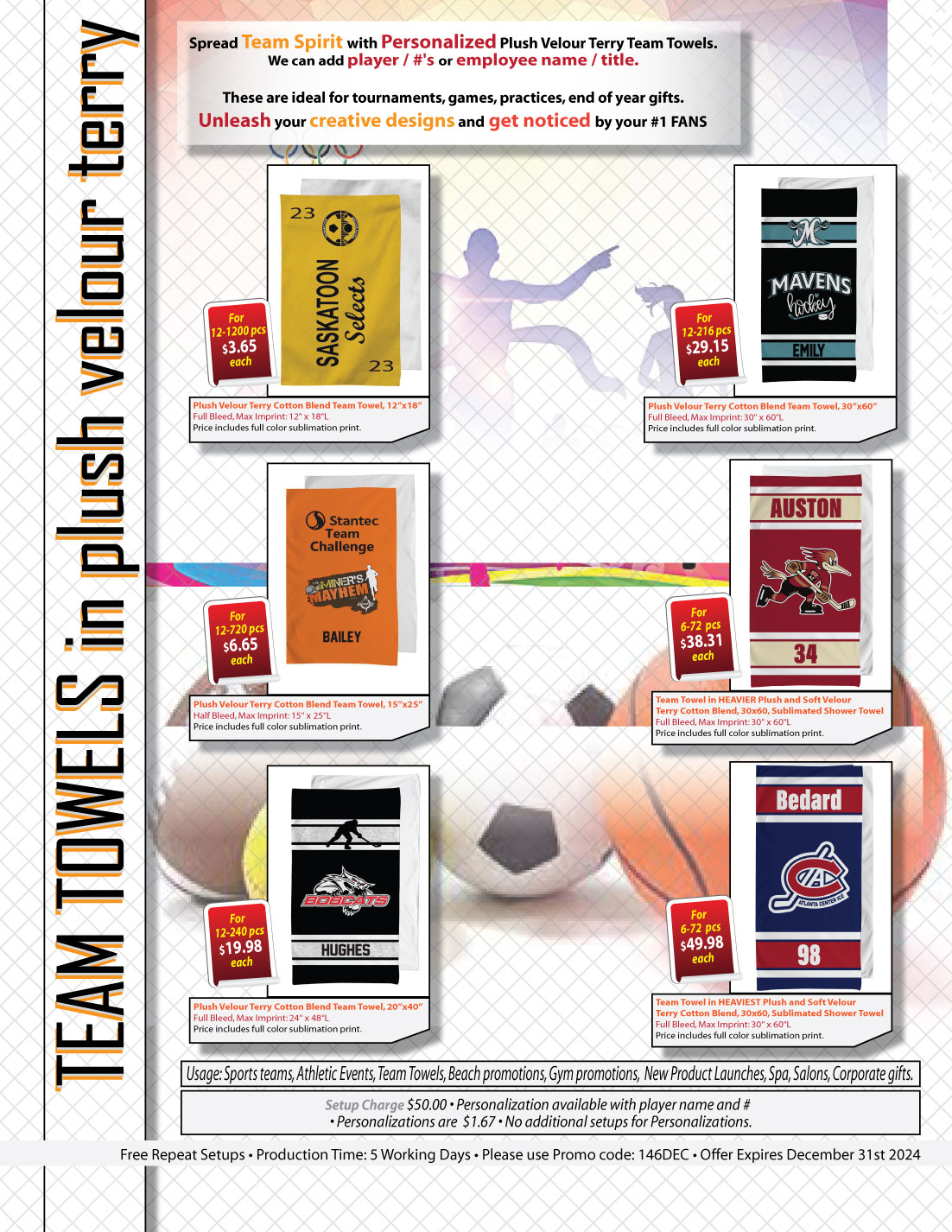 Team Towel in Plush and Soft Velour Terry Cotton Blend, 15x25, Sublimated sweat towel 2