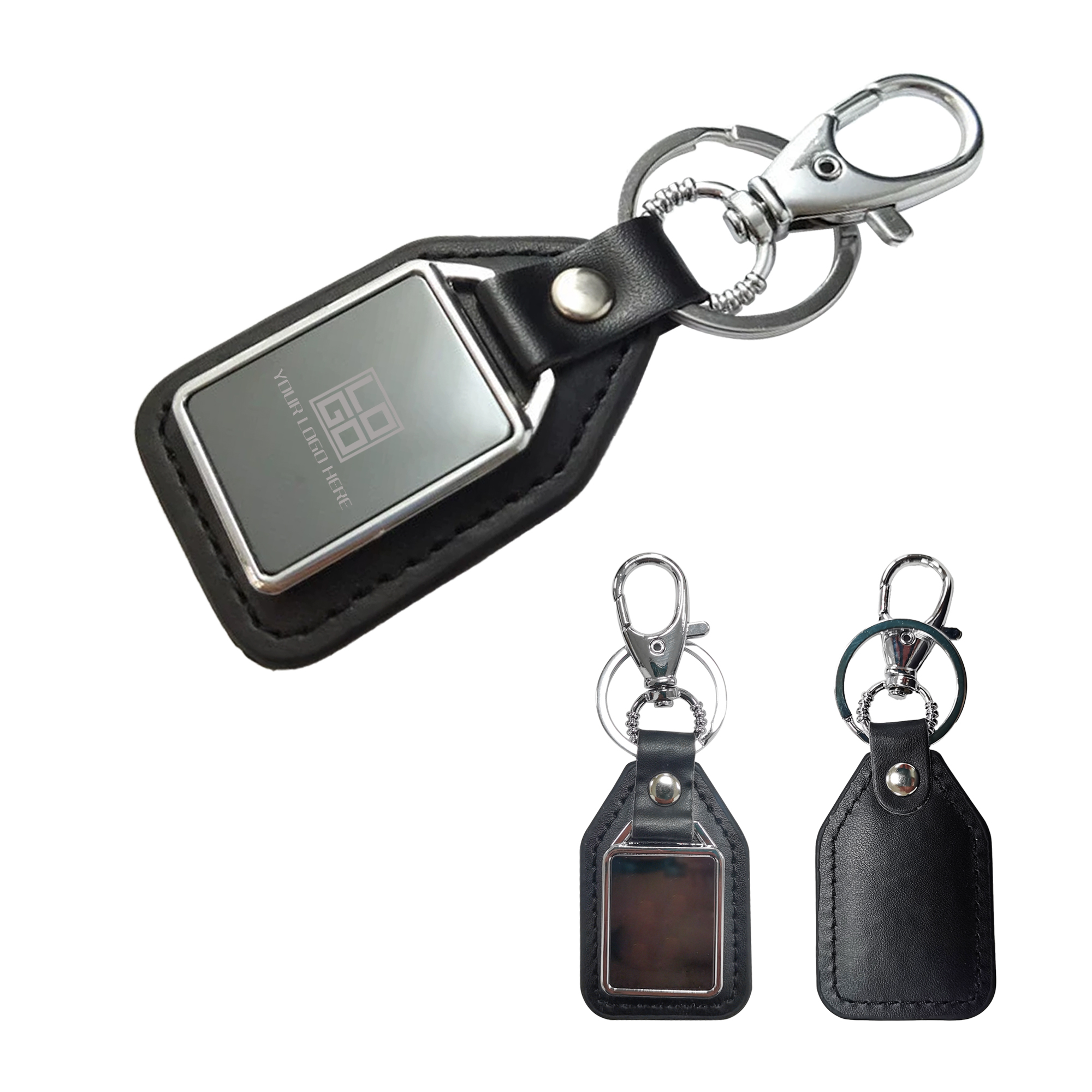 Leather And Brushed Plate Keyring 1