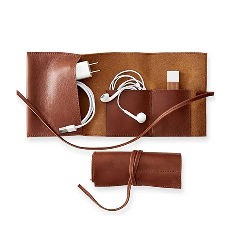 Custom Leather Organizer Cable Roll Bag 2