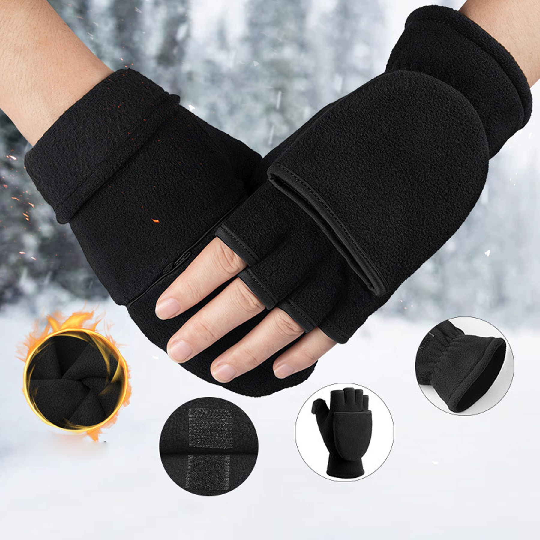 Winter Convertible Flip Top Warm Polar Fleece Gloves 5