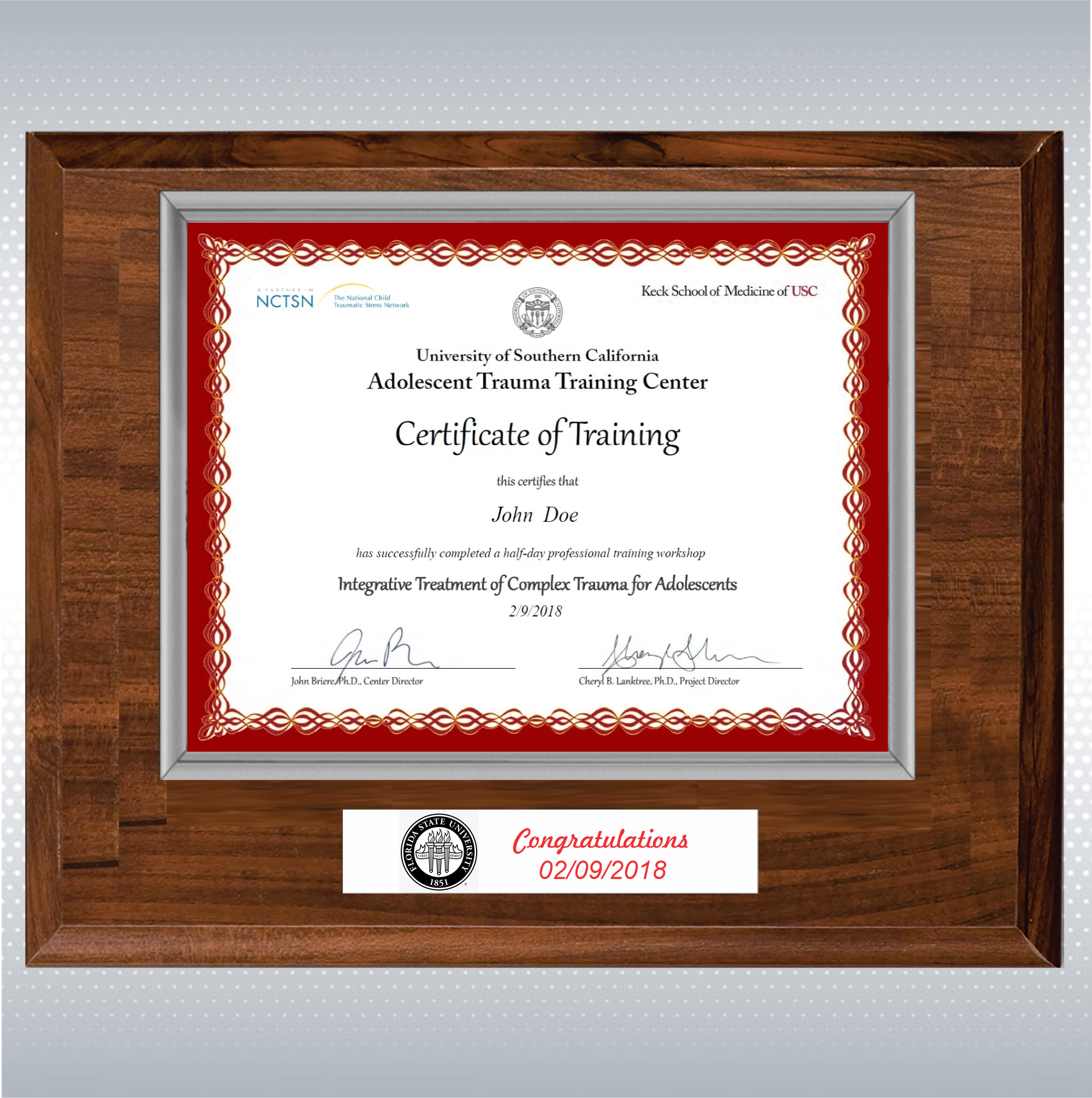 Cherry Finish Certificate Plaque 11
