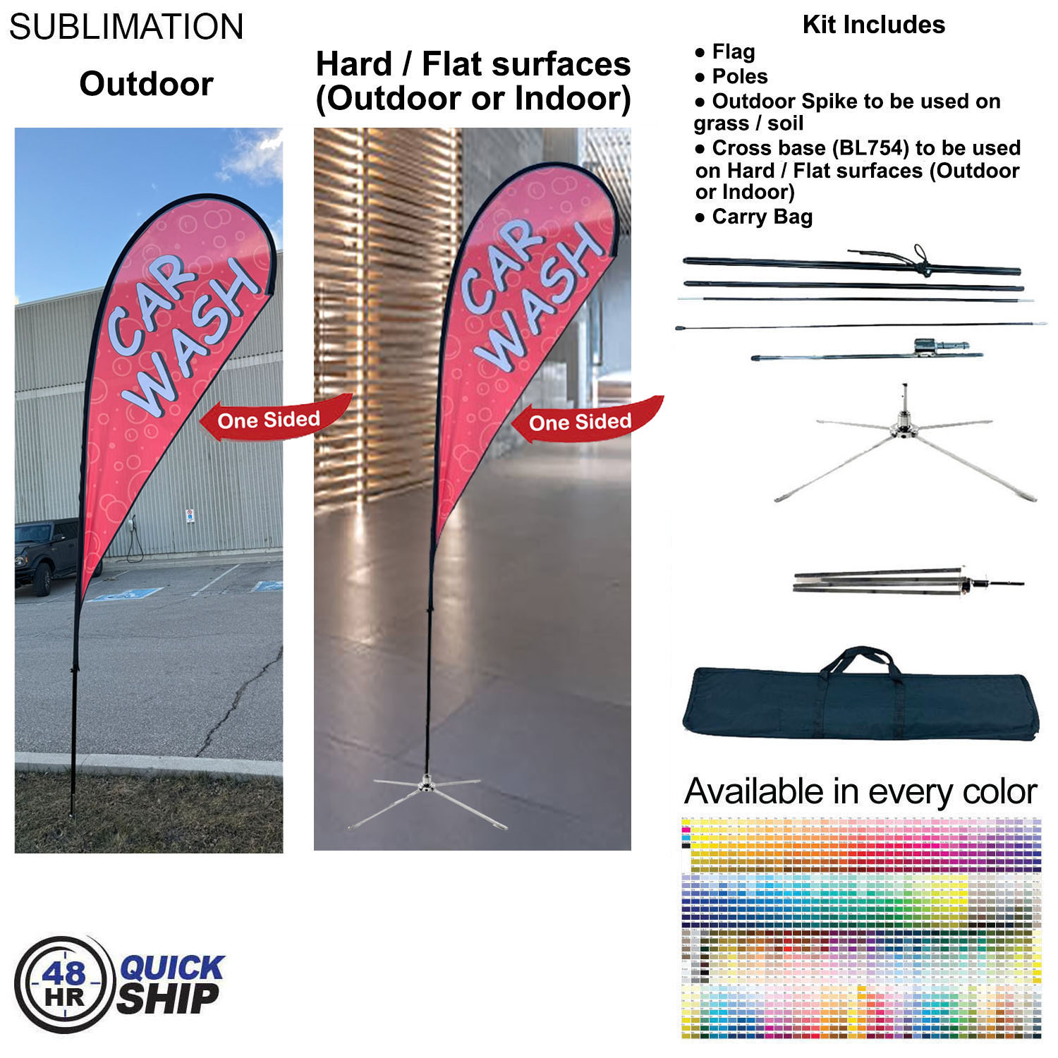 48Hr Quick Ship - 12' Medium Tear Drop Flag Kit, Full Color Graphics One Side, Outdoor & Indoor base 2