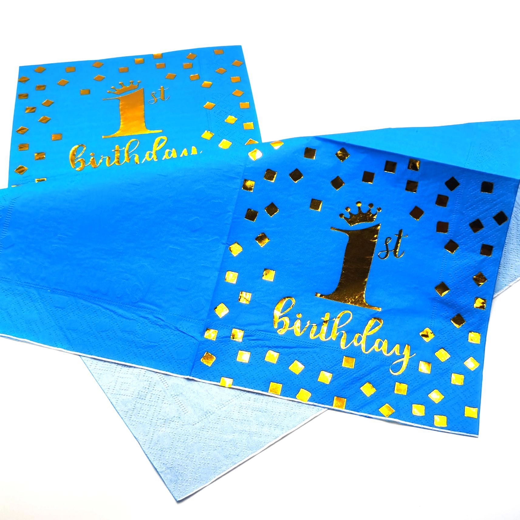 Custom Gold Foil Blue Cocktail Paper Napkins 4