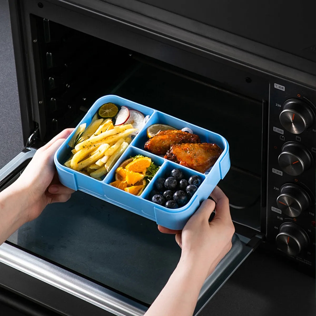 Double Bento Lunch Box with Leakproof Sauce Containers 6