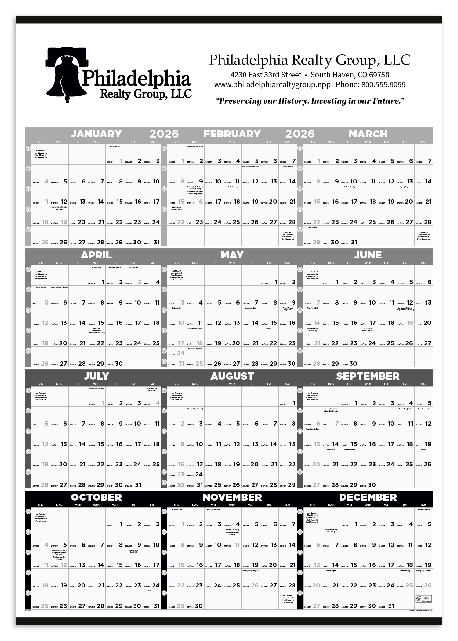 Triumph® Calendars Black & White Time Management Span-A-Year Non-Laminated Calendar 2