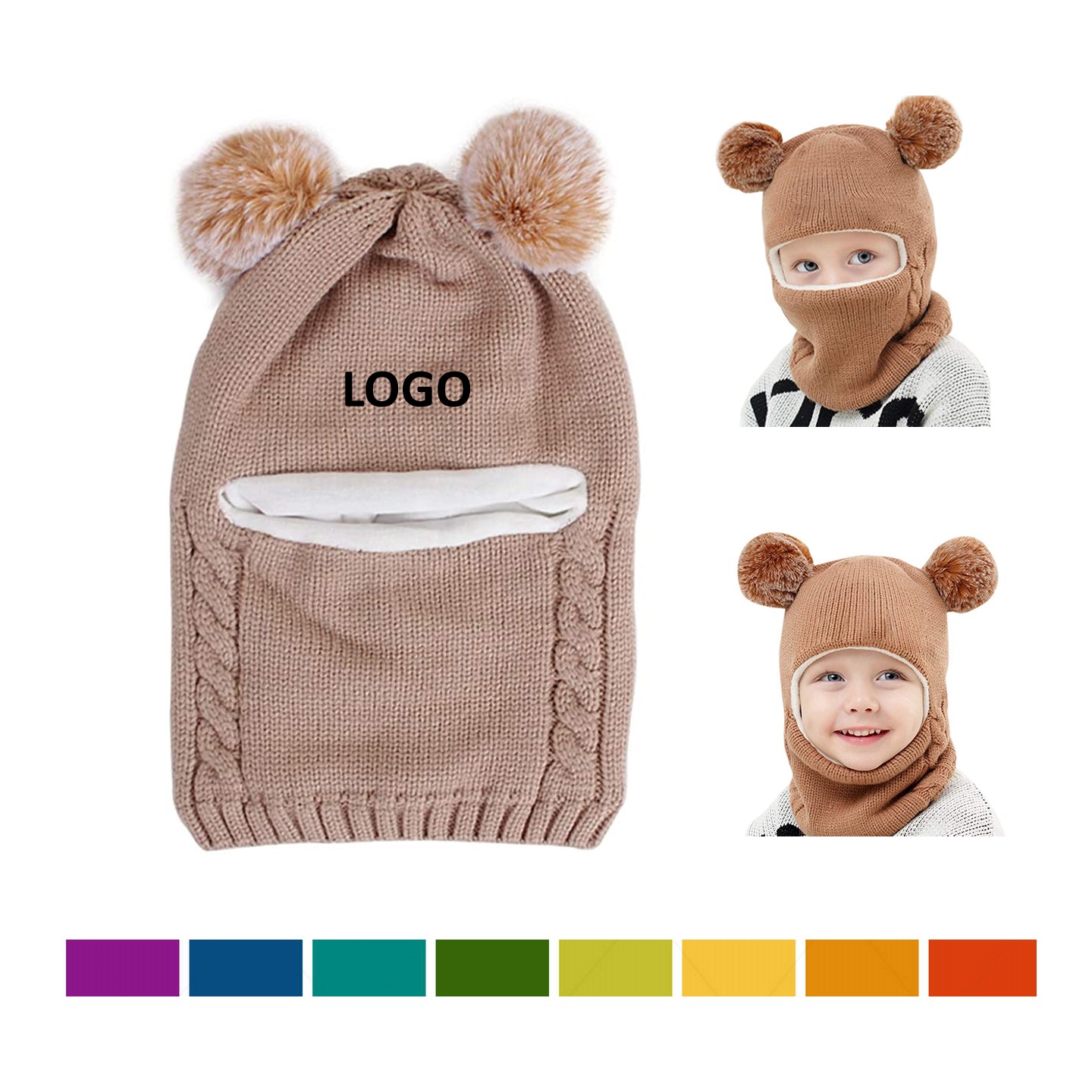 Kid Sherpa Lining Jacquard Knitted Beanie with Snood 3