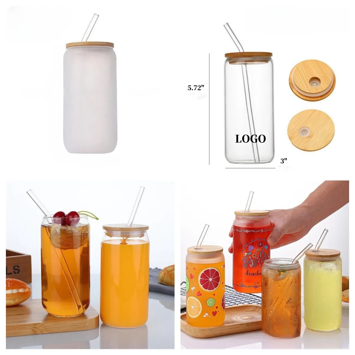 Glass Water/Juice/Coffe/Tea Bottles/Cups with Lids 7