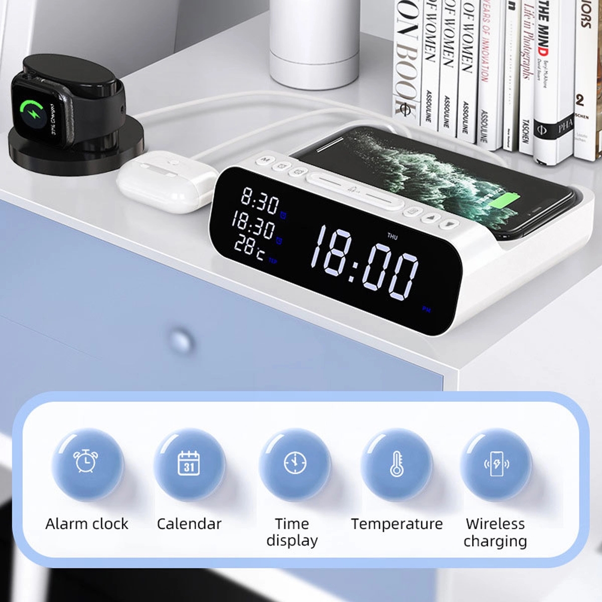 Wireless Charger With Large Led Time Screen & Ararm Clock 4