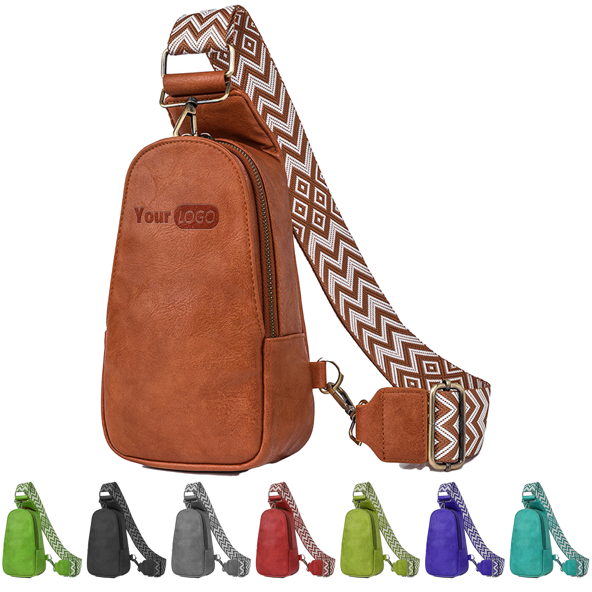 Pu Compact Sling Bag With Adjustable Boho-Pattern Strap 5