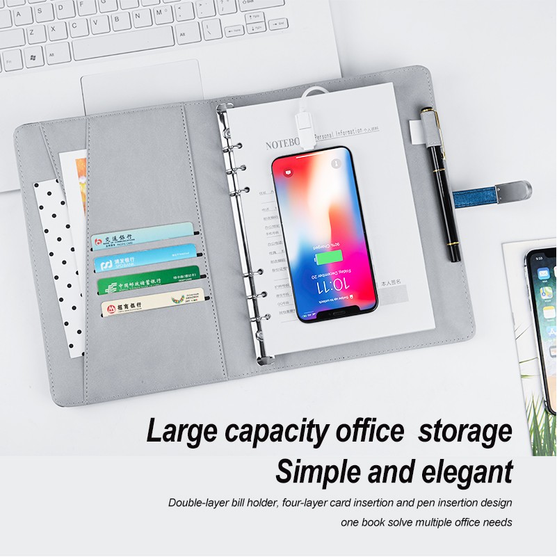 Portable Gift For Any Business Scenarios! Diary Notebook W/ 8000Mah Power Bank And Wireless Charger 1