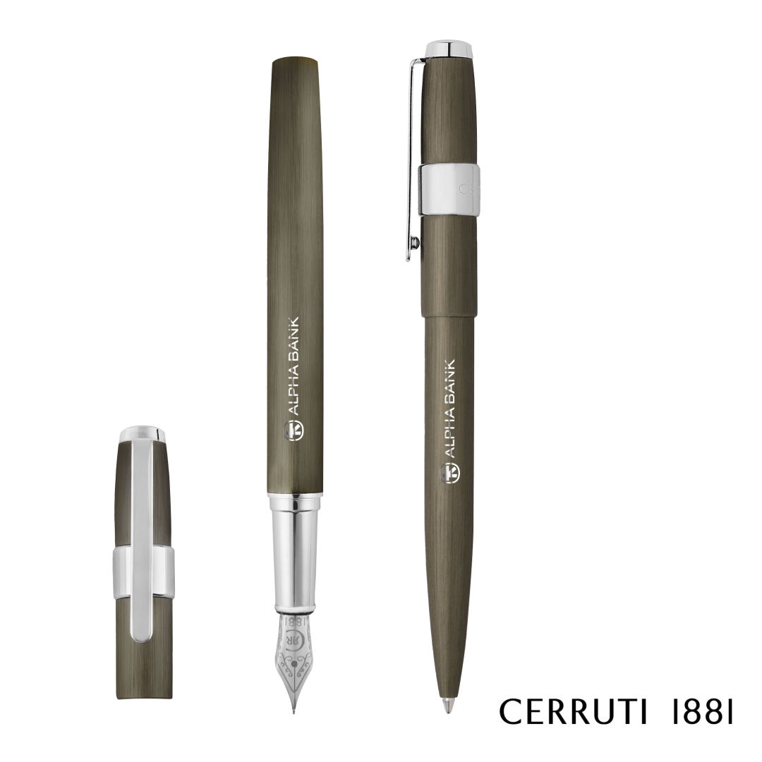 Cerruti 1881® Block Brushed Ballpoint Pen & Fountain Pen Set 3