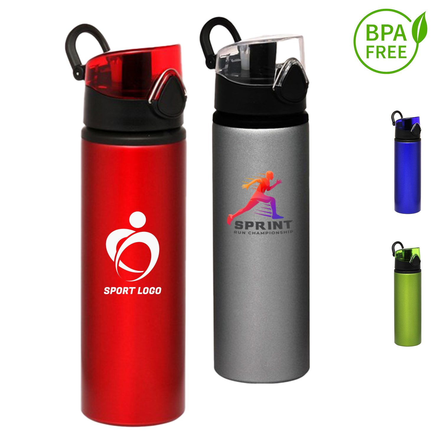 25 oz. Aluminum Carabiner Sports Bottle w/ Push Release Cap, custom water bottle with logo imprint 2