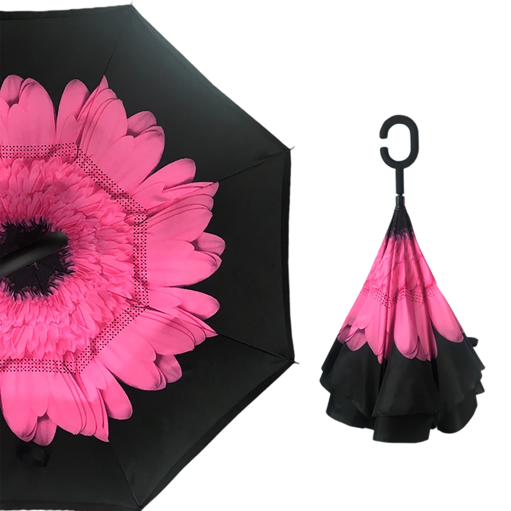 Double Layer Waterproof Reverse Folding Inverted Umbrella With Wrist Handle 42" X 31.5" 24