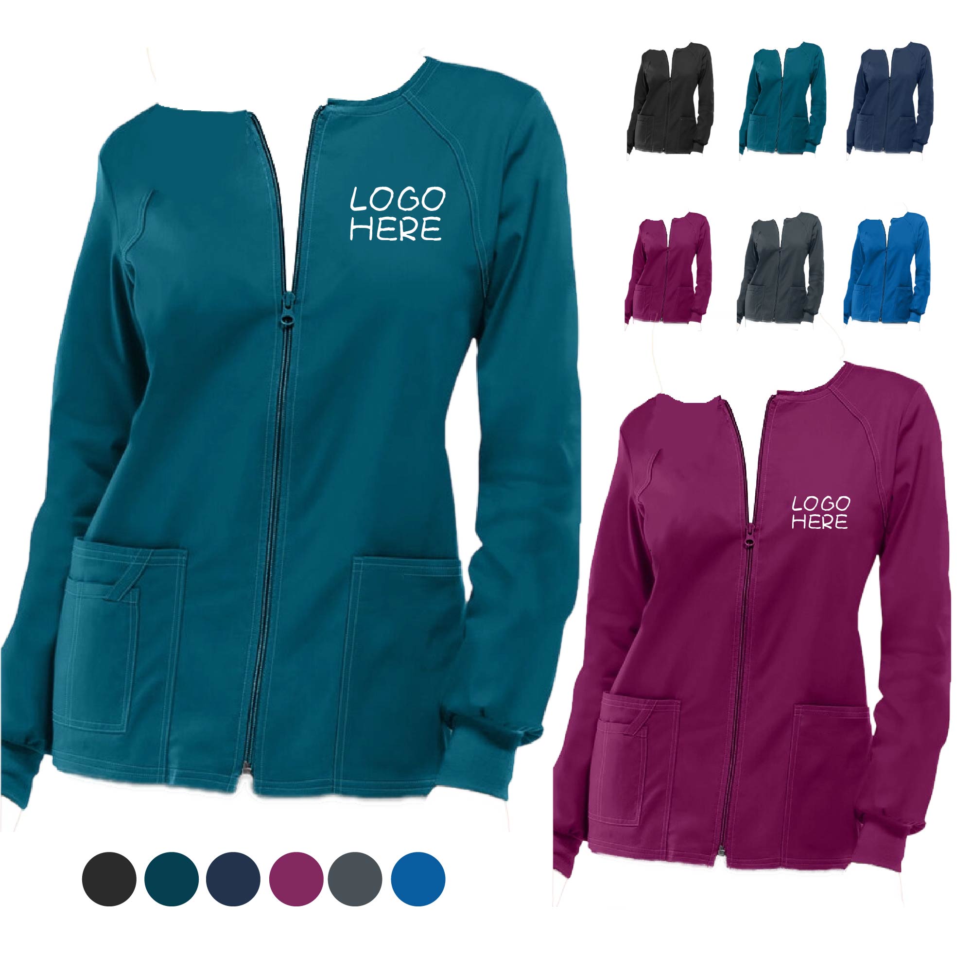 Women's 2-Pocket Crew Neck Warm-Up Scrub Jacket 1