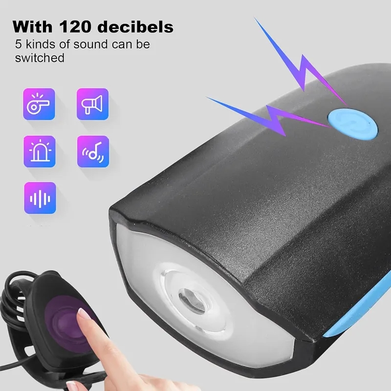 USB Rechargeable Bike Front Light with Horn 3