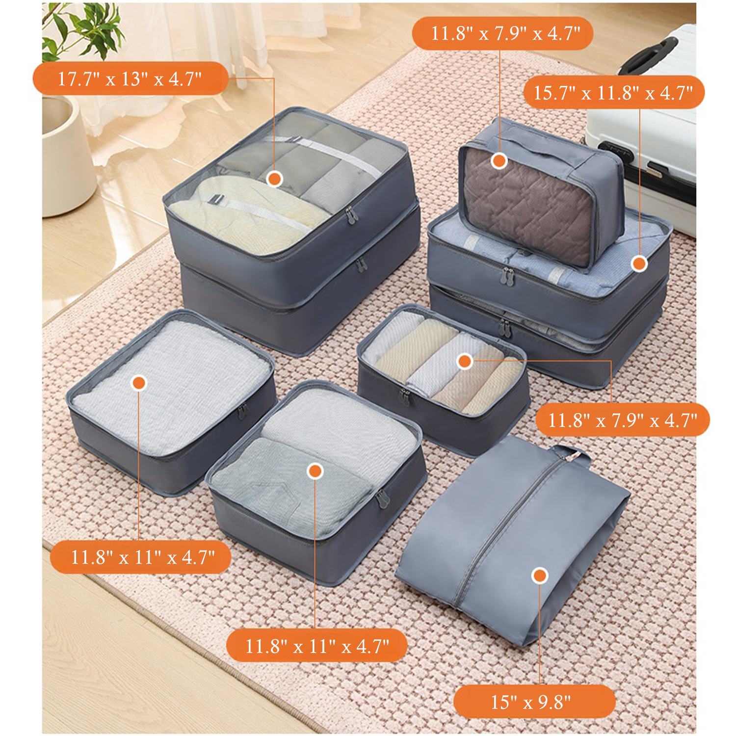 9-Piece Set Travel Storage Packing Cubes Luggage Organizers 14