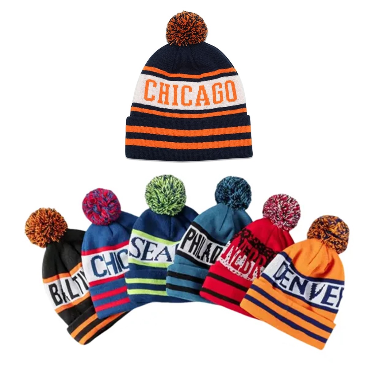 Jacquard Pom Beanie With Cuff 1