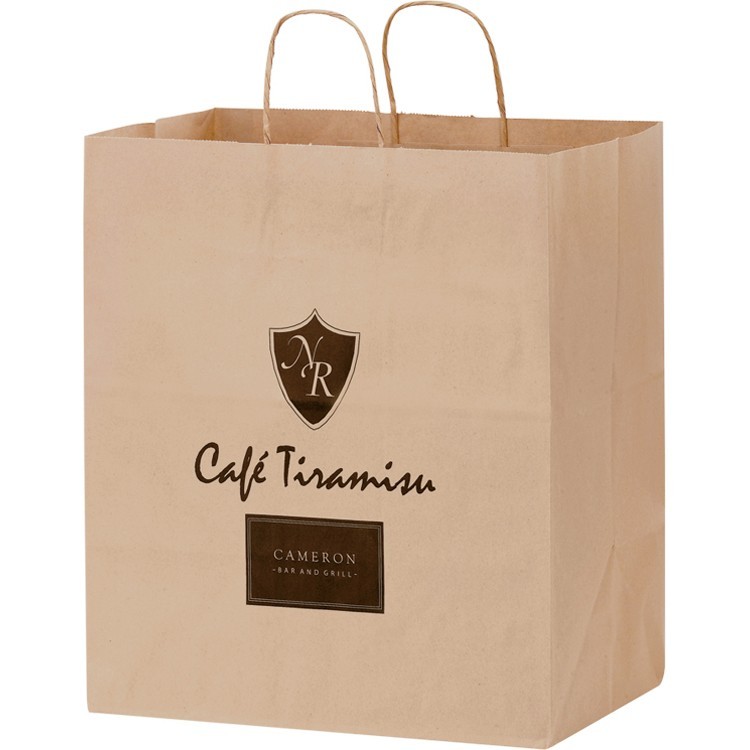 Natural Kraft Paper Shopper with Twisted Paper Handles - Take-Out Bag 1