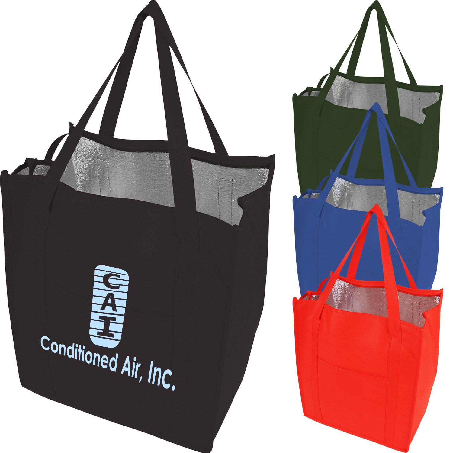 235 GSM Non-Woven Reinforce Handle Insulated Grocery  W/ Gusset Tote Bag (13" X 15" X 9") 2