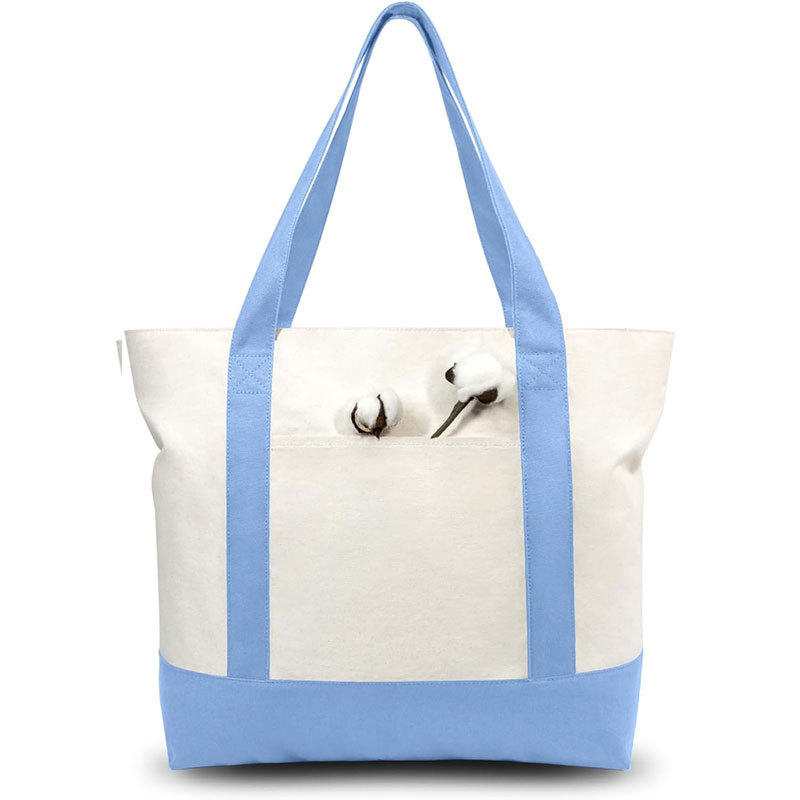 12 oz Cotton Canvas Zipper Boat Tote Bag W/ Front Pocket 14