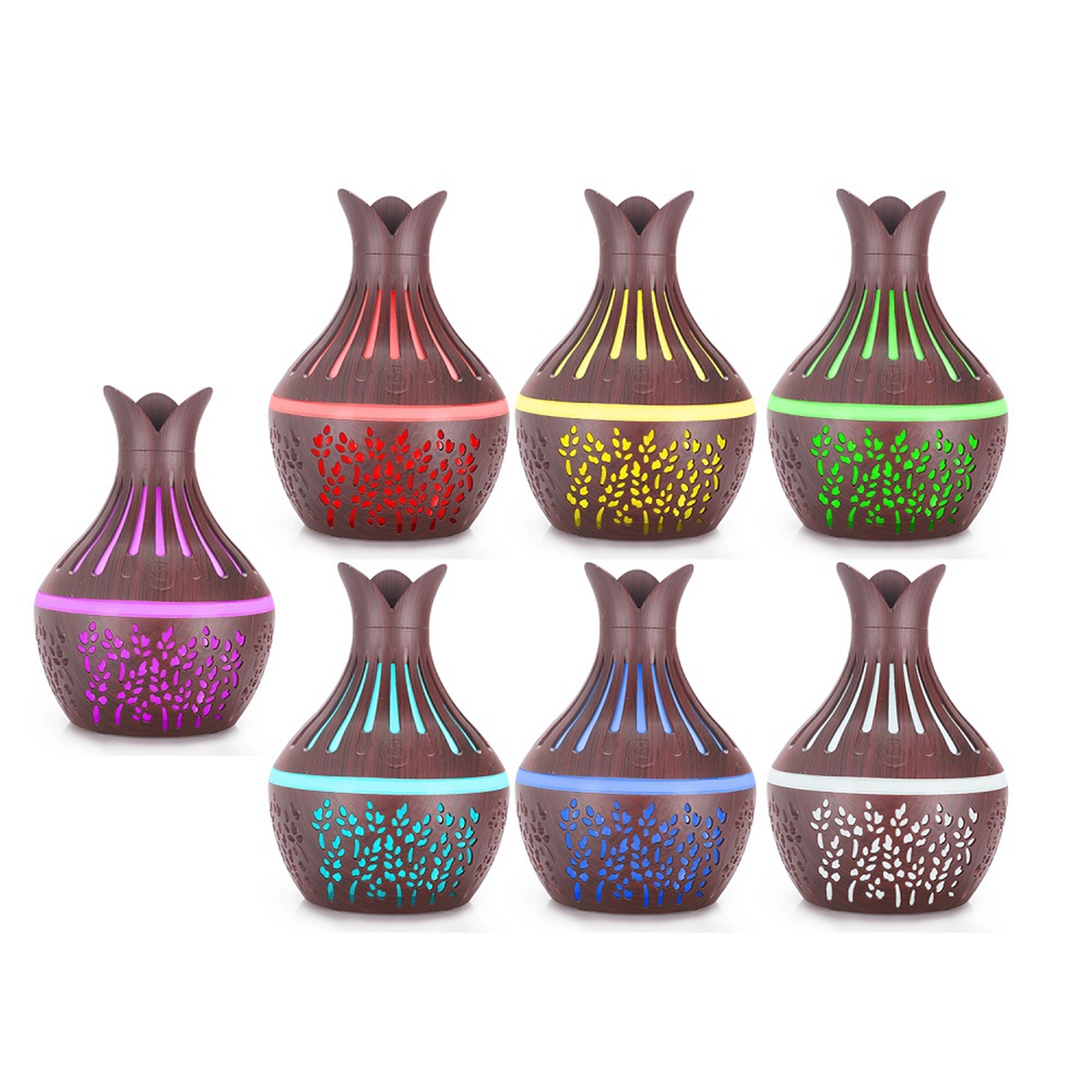 10 Oz. Carved Vase-shaped Wood Grain Aroma Air Humidifier 4