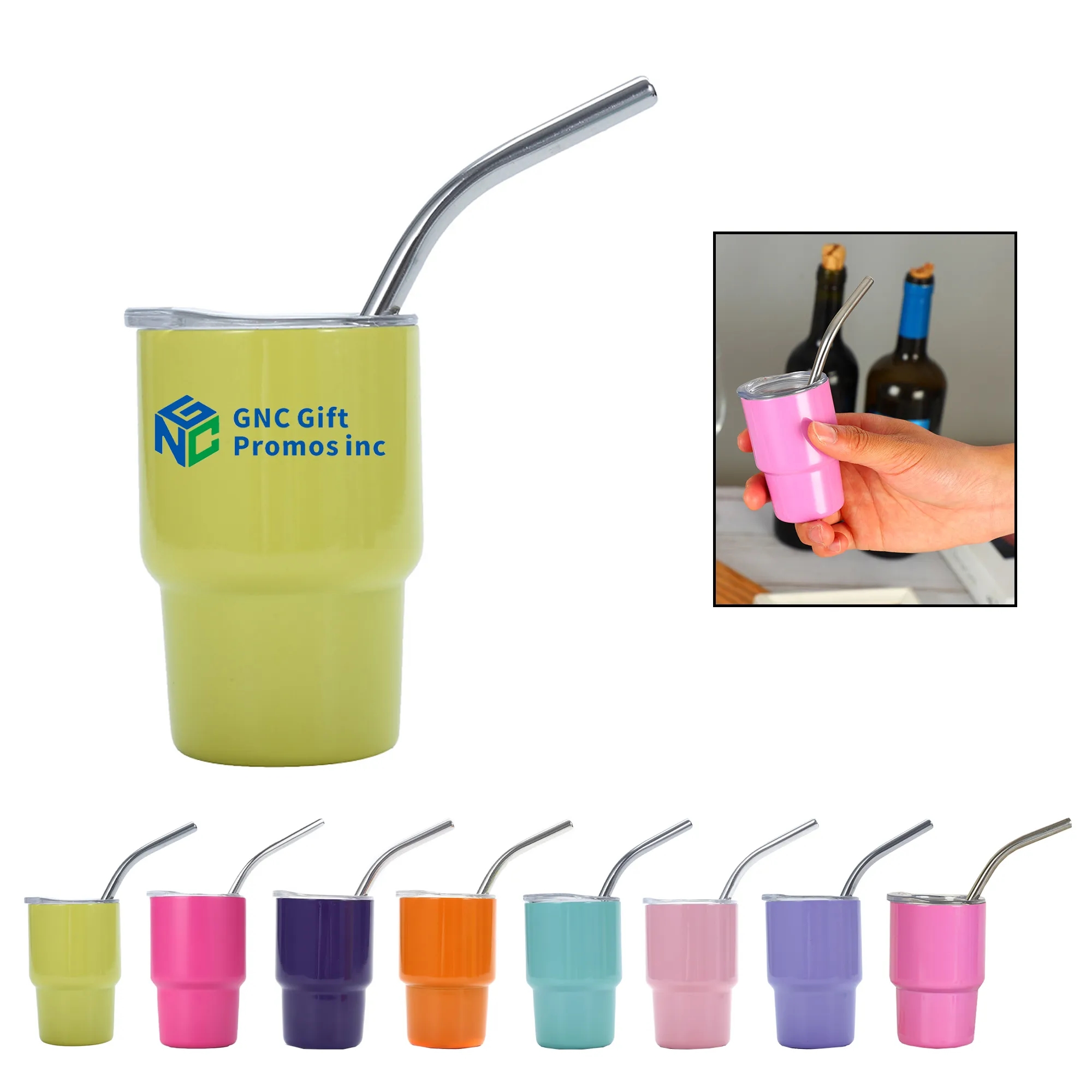 Double Wall 3 Oz Mini Stainless Steel Cup With Lid And Straw 3