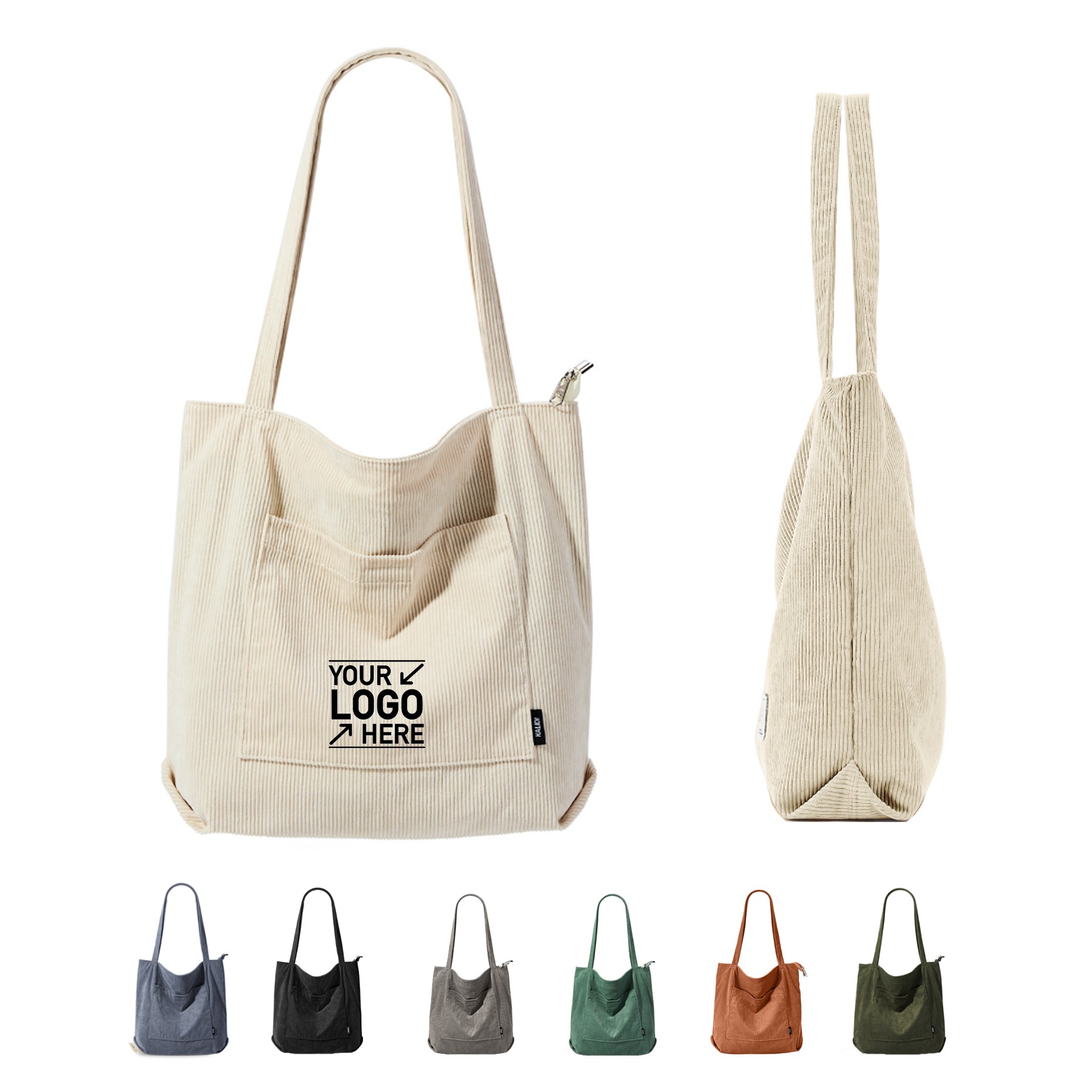 Corduroy Zipper Tote Bag