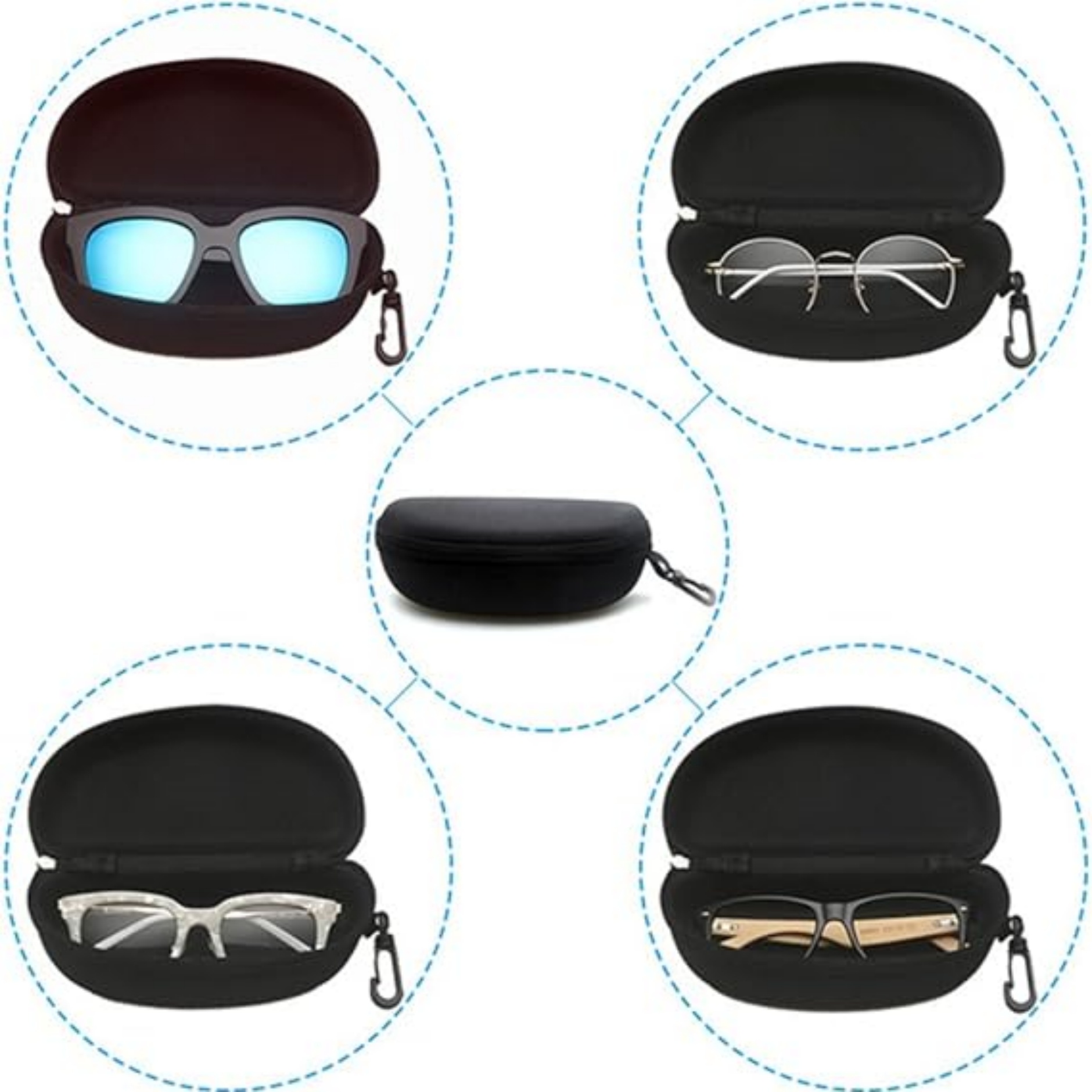 Waterproof Sunglasses Case Zipper Hard Shell Box With Clip 4