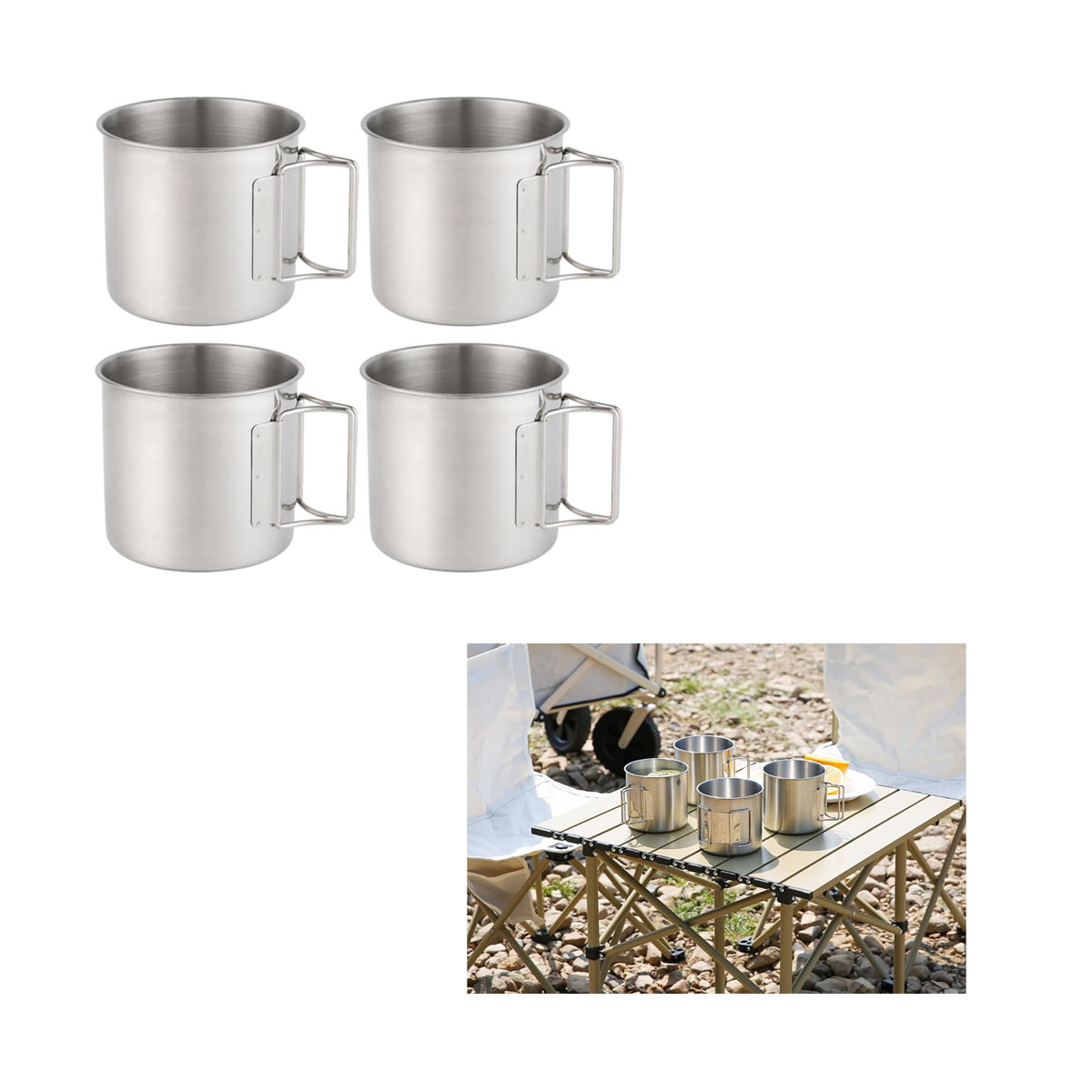 12.2, 16.9 Oz Stainless Steel Camping Foldable Handle Mugs 6