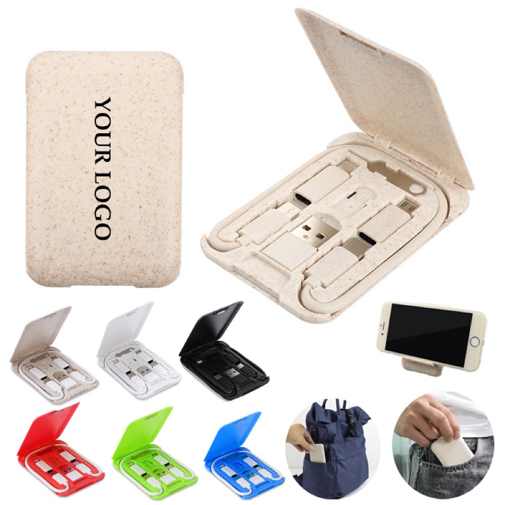 Wheat Straw 6 In 1 Charging Usb Cable Organizer Cable Set 2