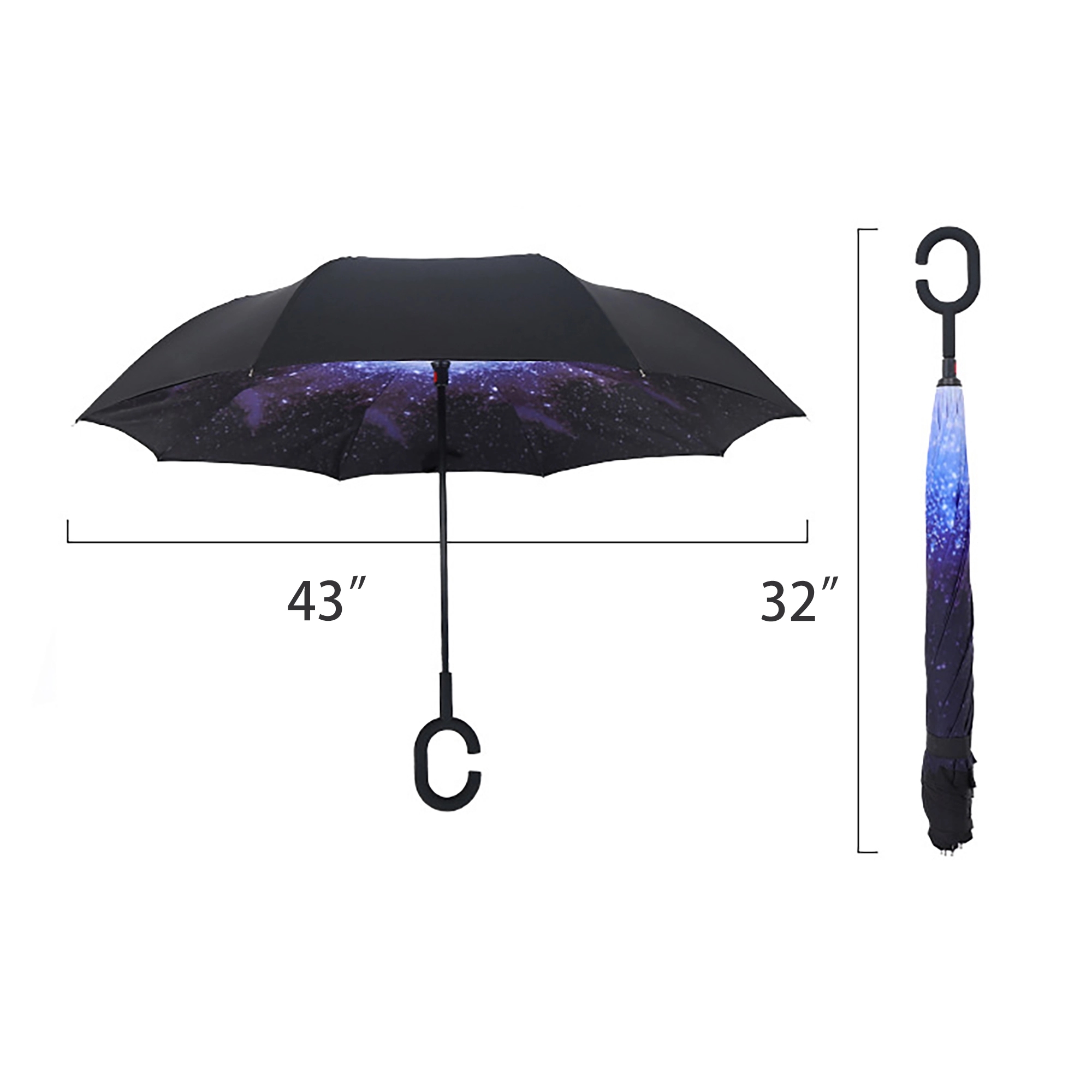 MOQ 50pcs C-Shaped Handle Anti-UV Inverted Reverse Umbrella 8