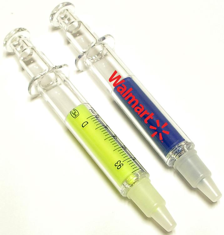 Syringe shape highlighter with scale.