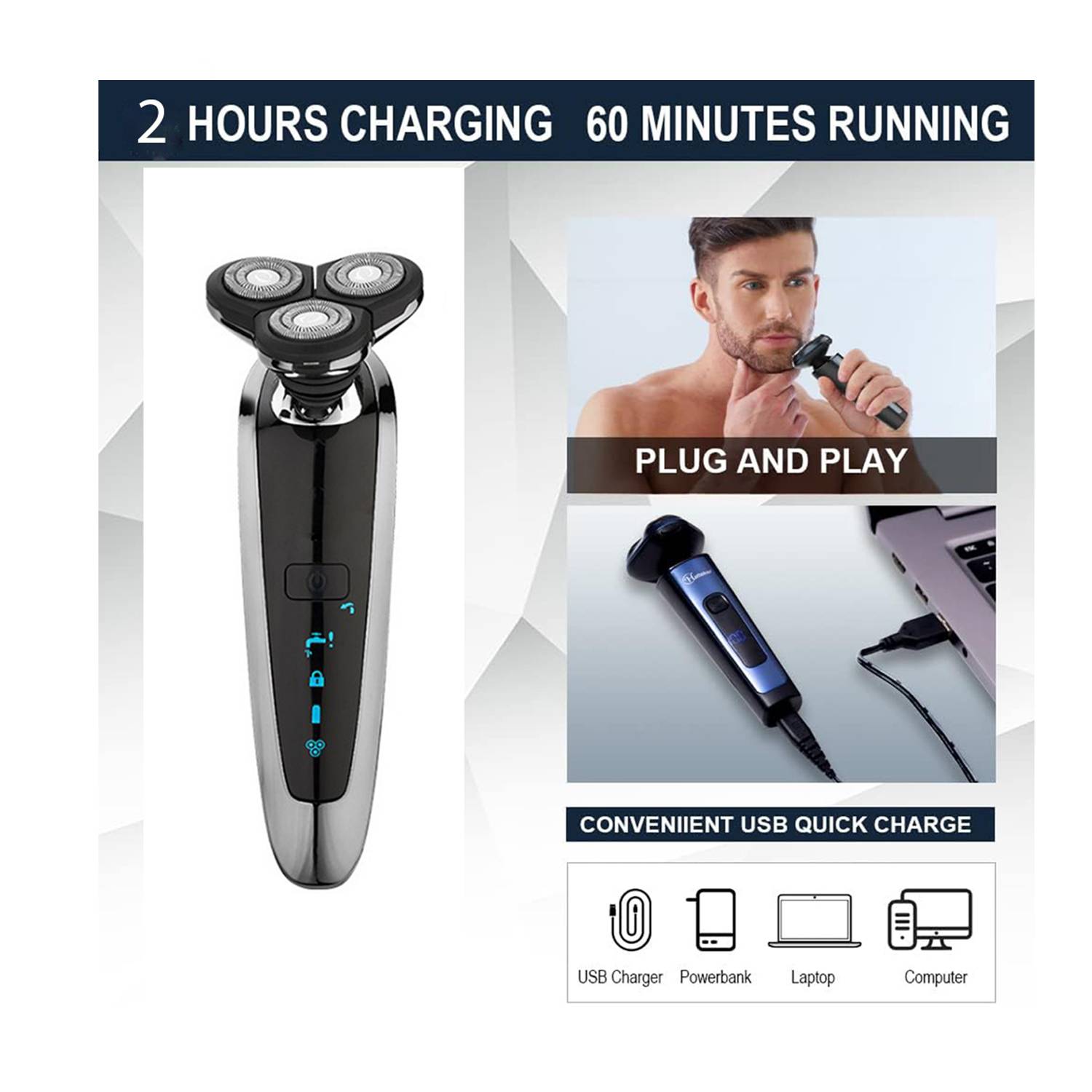 3 in 1 Mens Shaver Razor Cordless Beard Nose hair trimmer 3