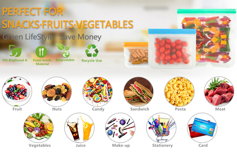 Silicone Reusable Freezer Food Storage Bag for Meat Veggies 2