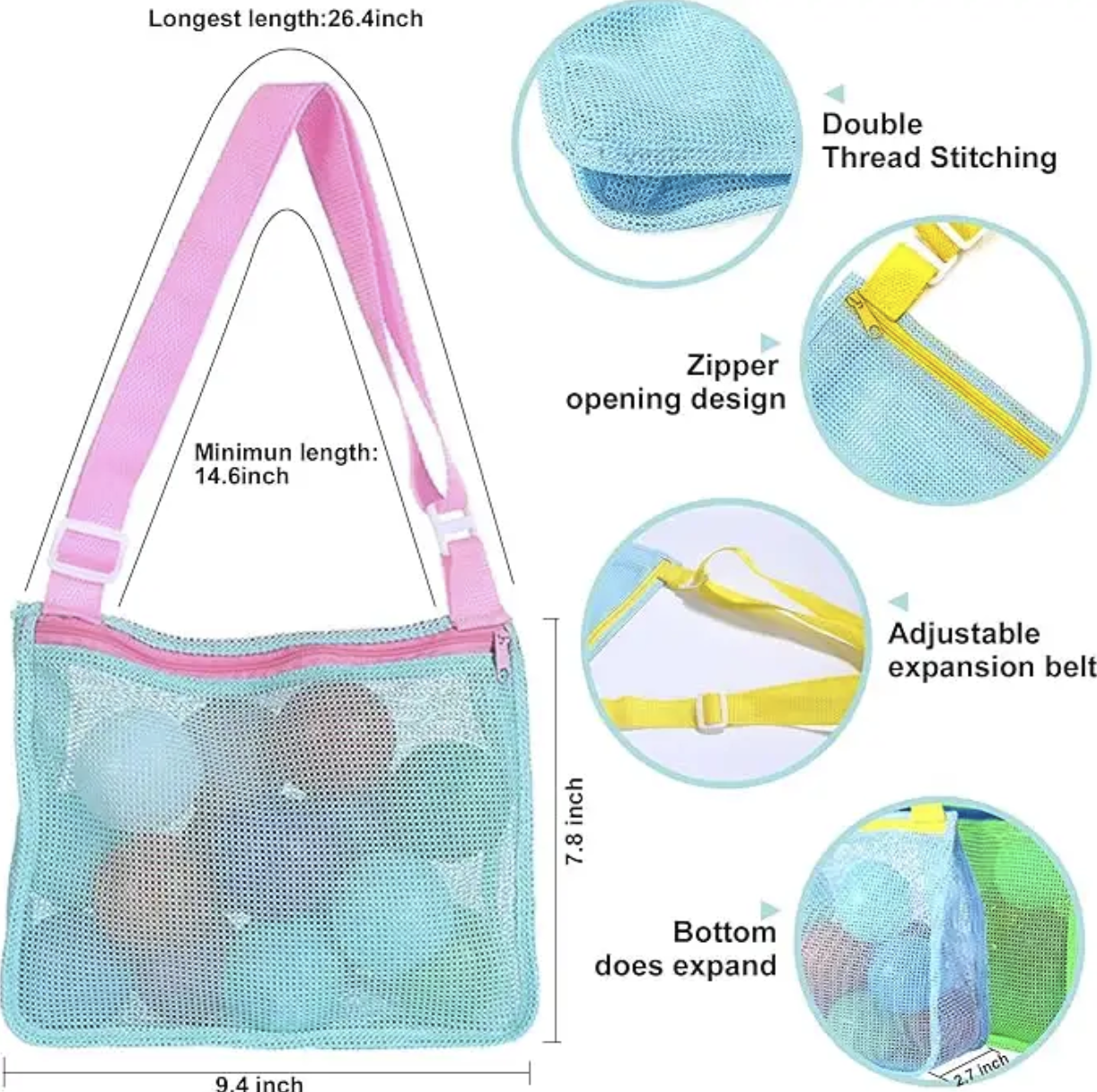 Colorful Foldable Travel Beach Swimming Toy Storage Mesh Bag 3
