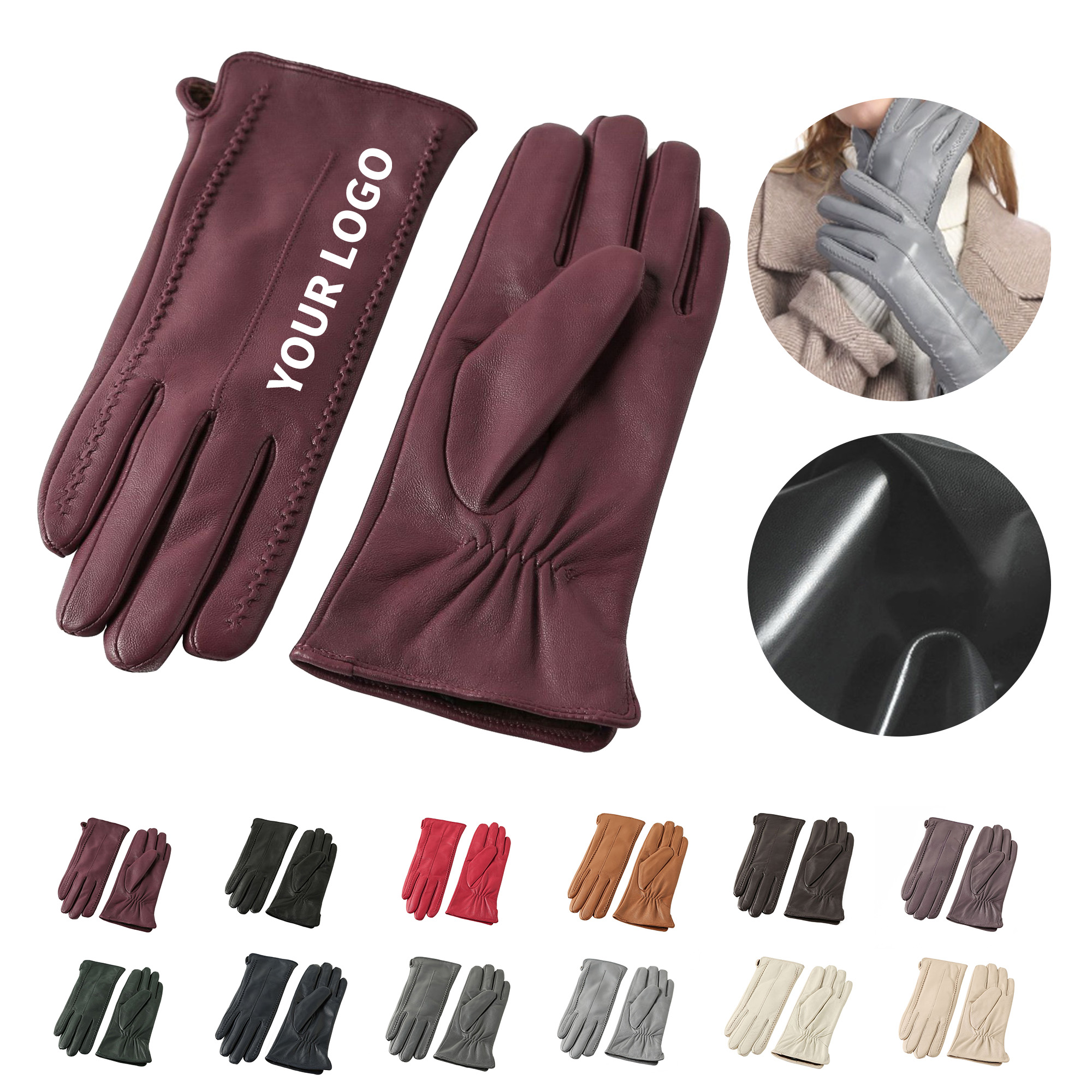 Soft Winter PU Leather Glove For Women 9.9" x 4" x 0.2" 7