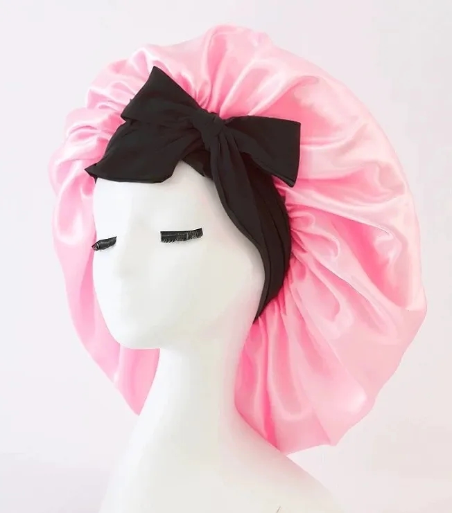 Simulated silk beauty hair care wide brimmed headscarf night 4
