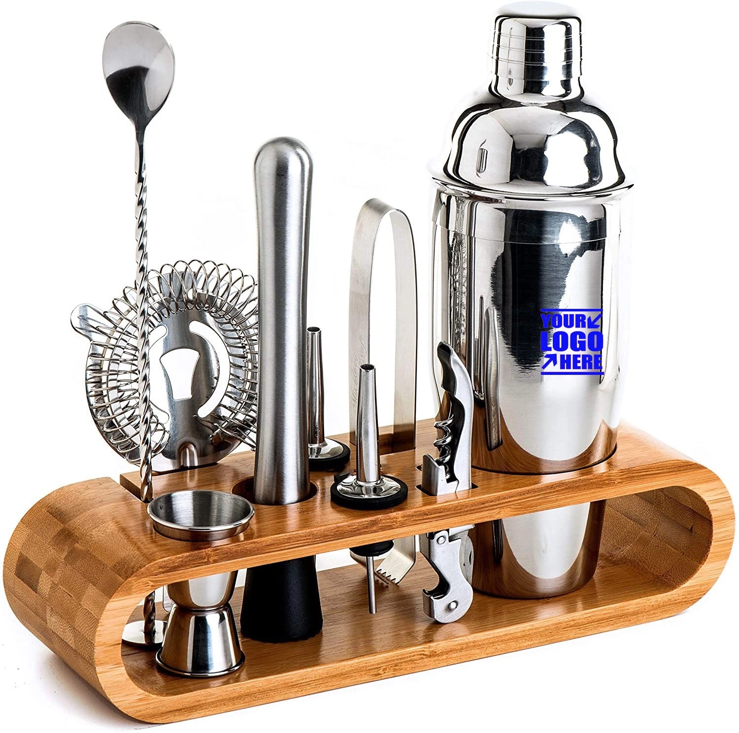 10-Piece Bar Tool Cocktail Shaker Set With Bamboo Stand 1