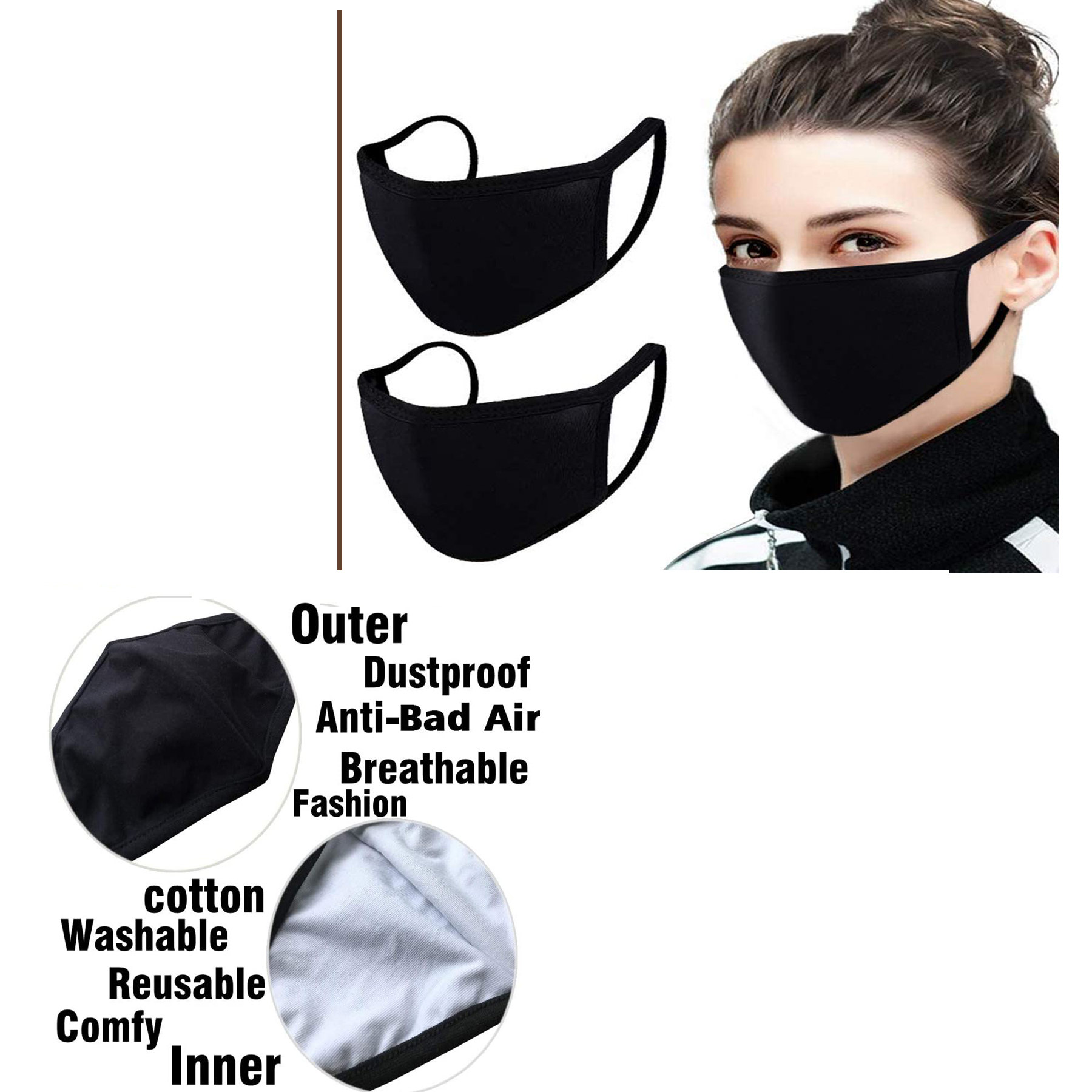 Black Cotton Mouth Mask 2