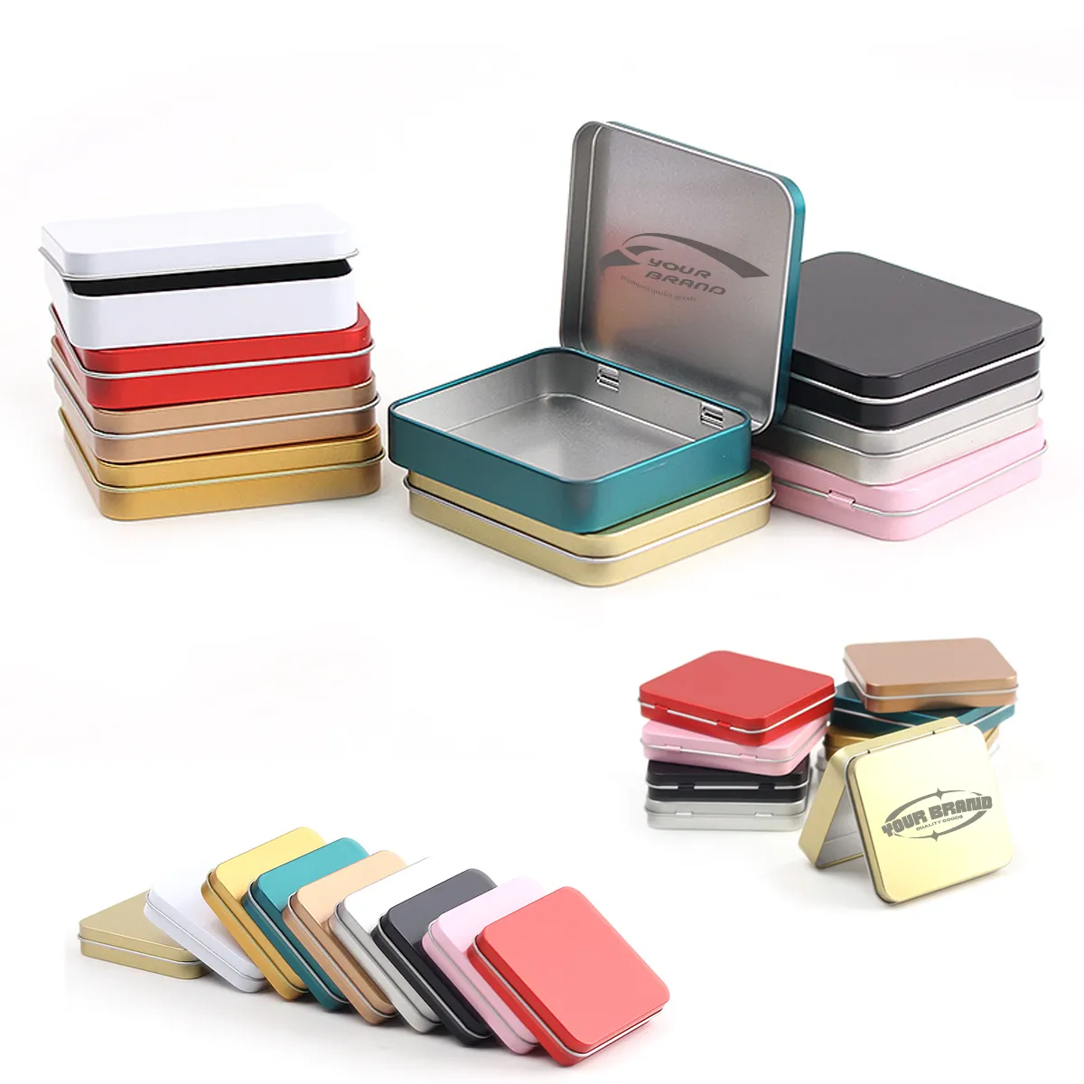 Metal Tin Box Empty Tinplate Containers with Lids Organizers 4