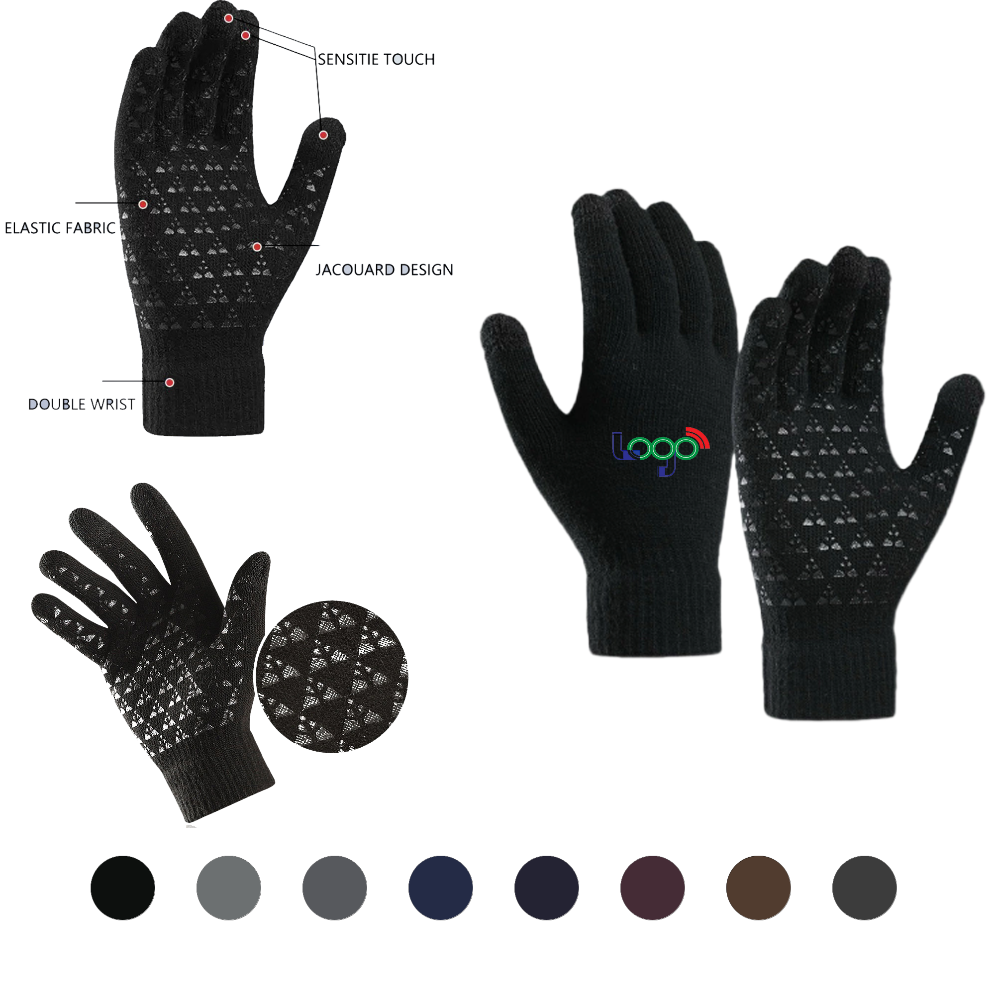 Custom Logo Touchscreen Winter Gloves with Fleece Lining and Elastic Knit Fabric 2