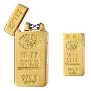 Gold Break Shaped Dual E Arc Lighter With Leaves Mark 8