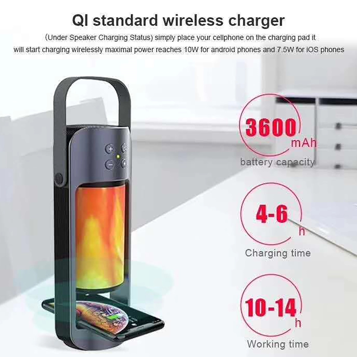 Bluetooth Speaker Flame Lamp With Wireless Charger 7